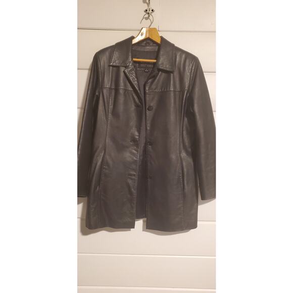 Wilson's Black Leather Jacket / Coat Large 20" Across 32" Length Women's - Picture 2 of 5